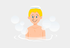 Slowly enter the bathtub.Do a half-body bathing style where you only enter up to the top of your abdomen. Do not put your towel into the bath water.